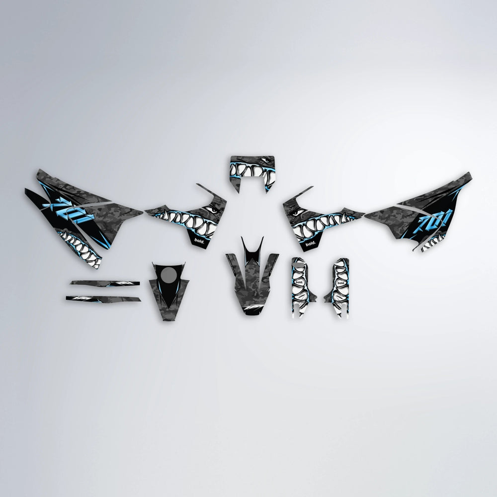 FLIGHT Husqvarna 701 graphics kit parts layout in Light Blue & White