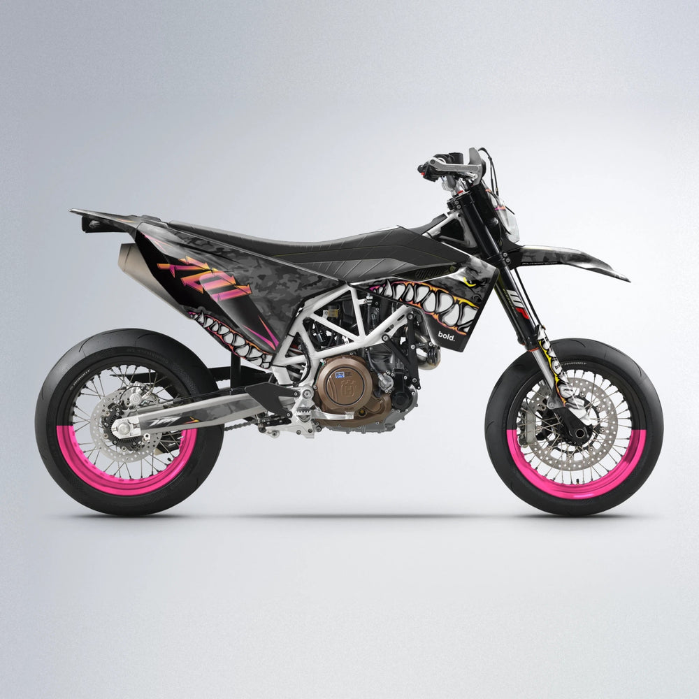 FLIGHT Husqvarna 701 supermoto graphics kit in Pink & Yellow