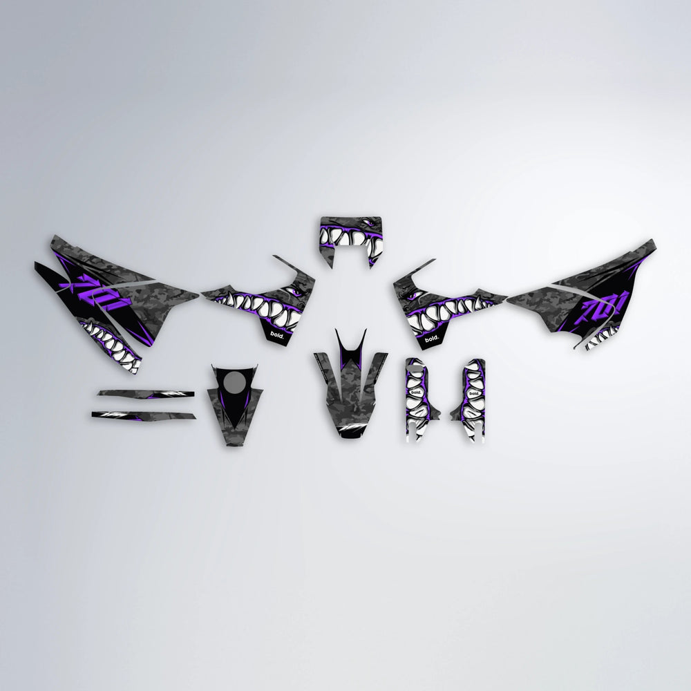 FLIGHT Husqvarna 701 graphics kit parts layout in Purple