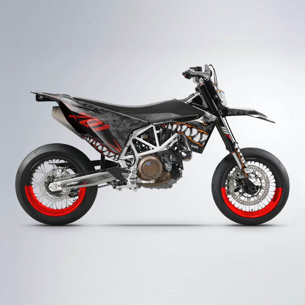 FLIGHT Husqvarna 701 supermoto graphics kit in Red & Orange