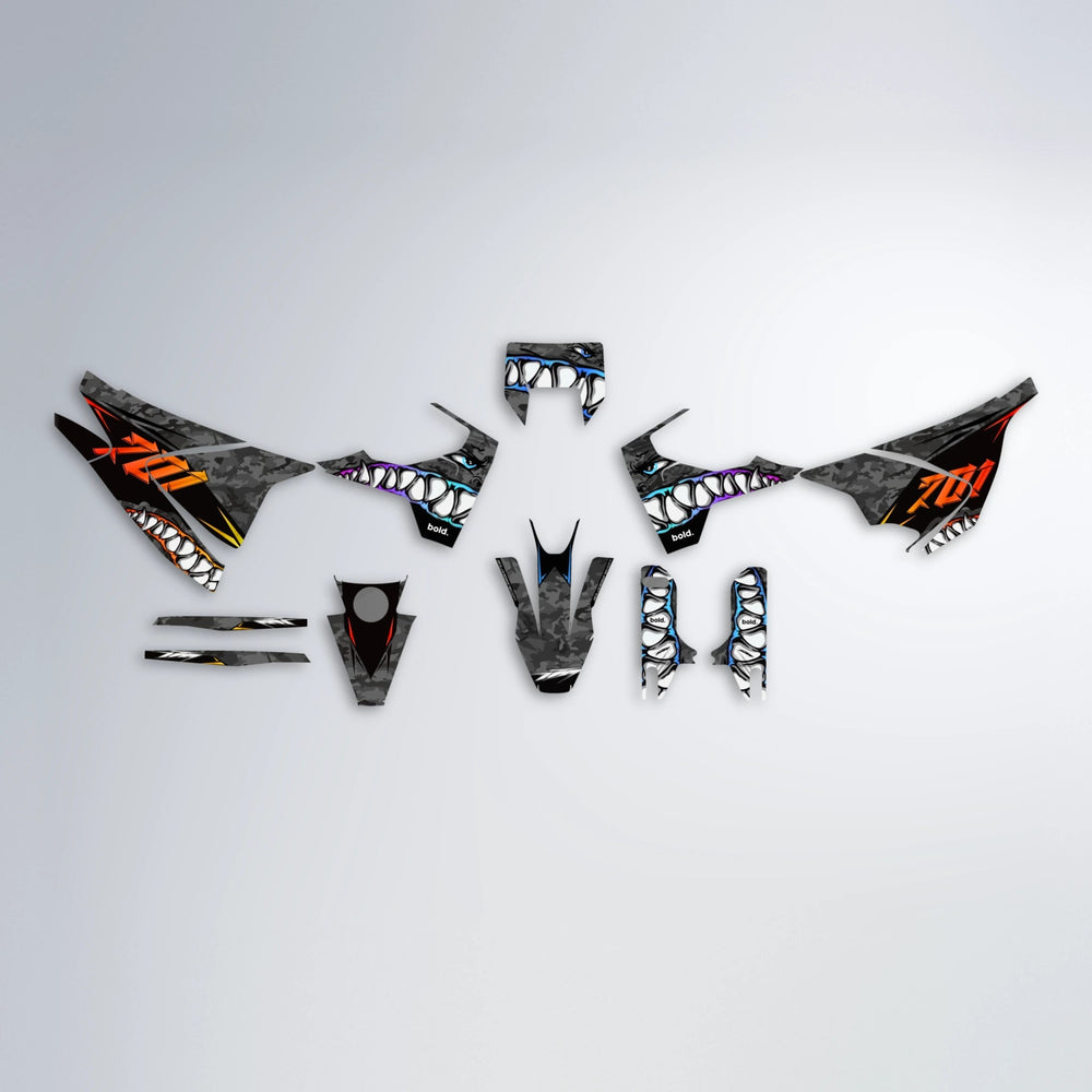 FLIGHT Husqvarna 701 graphics kit parts layout in Sunset Fade
