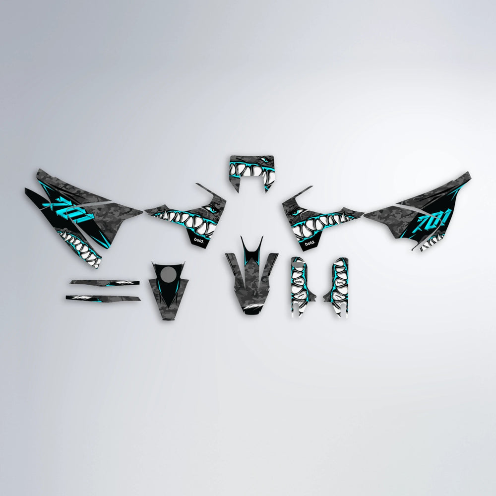 FLIGHT Husqvarna 701 graphics kit parts layout in Teal