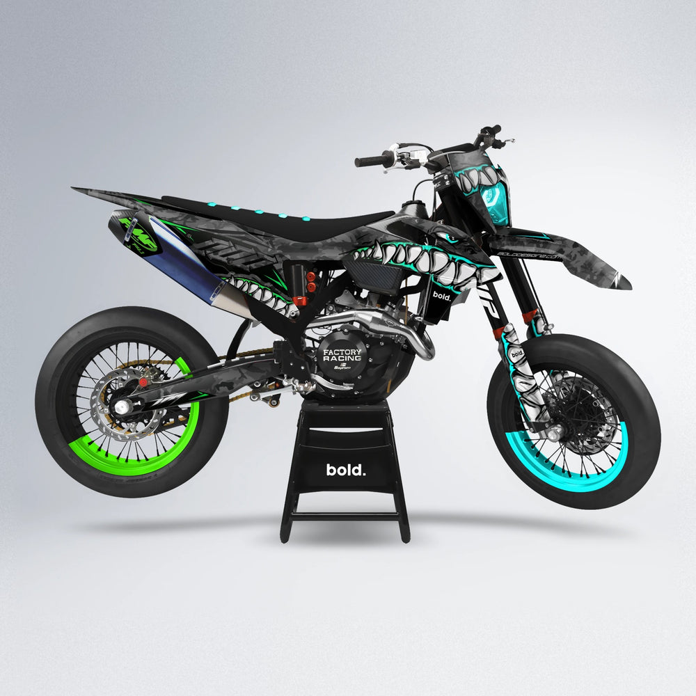 FLIGHT supermoto graphics kit in Cyan & Green