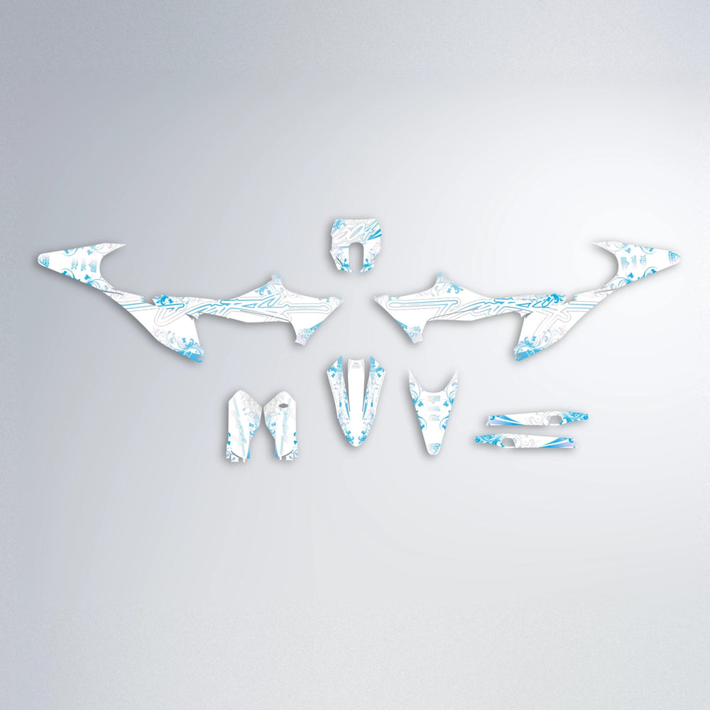 FLORAL Stark Varg MX graphics kit parts layout in Light Blue & White