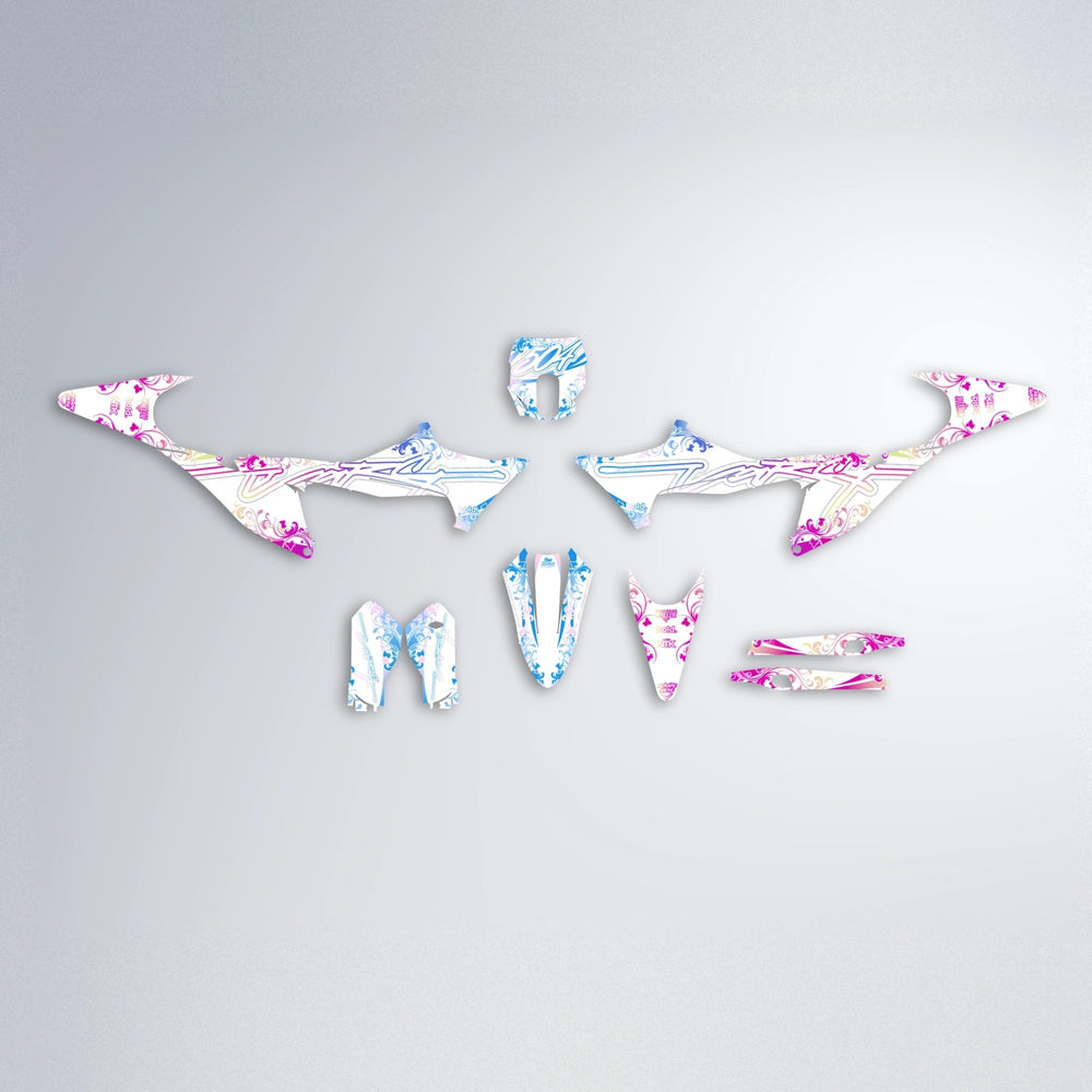 FLORAL Stark Varg MX graphics kit parts layout in Pink & Light Blue