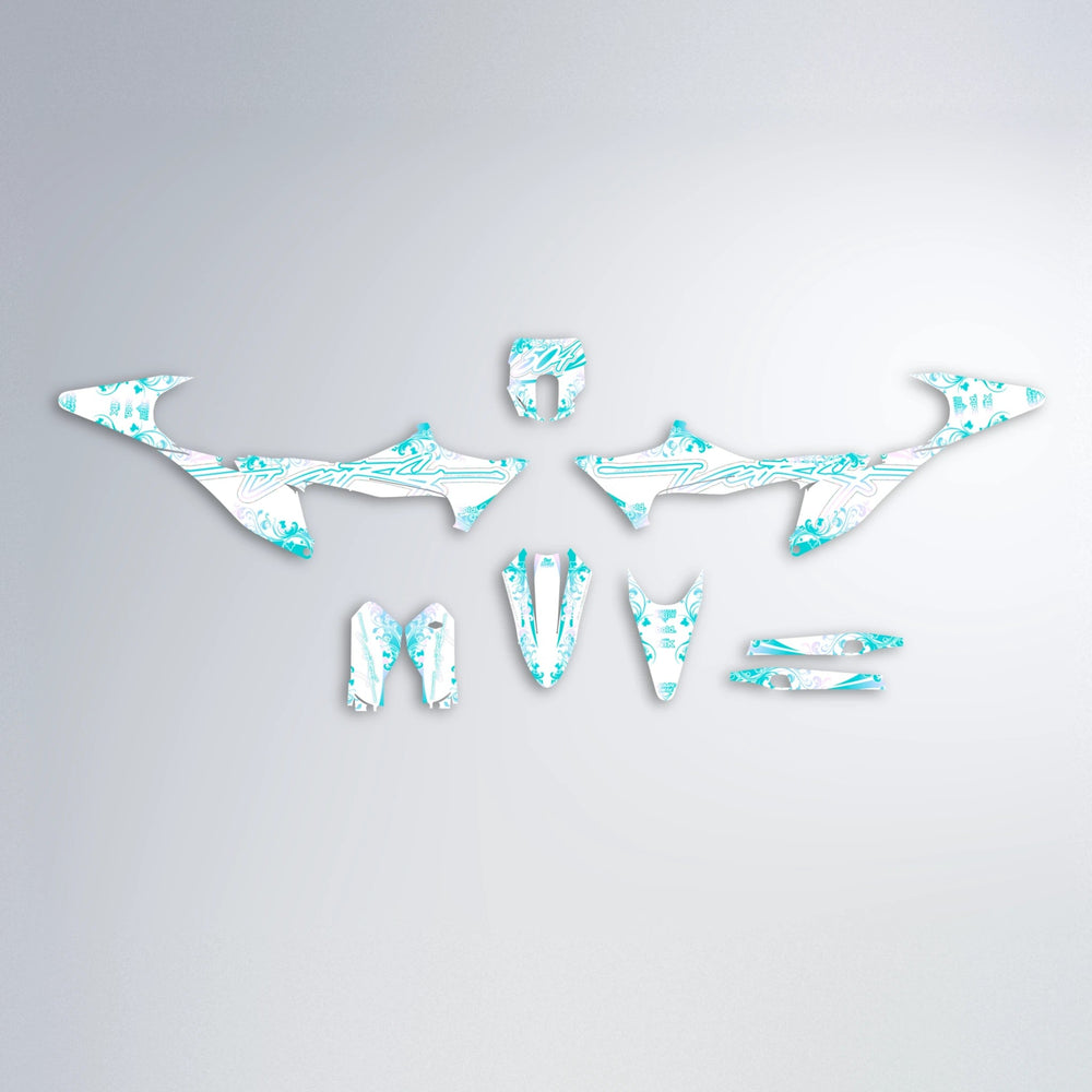 FLORAL Stark Varg MX graphics kit parts layout in Teal