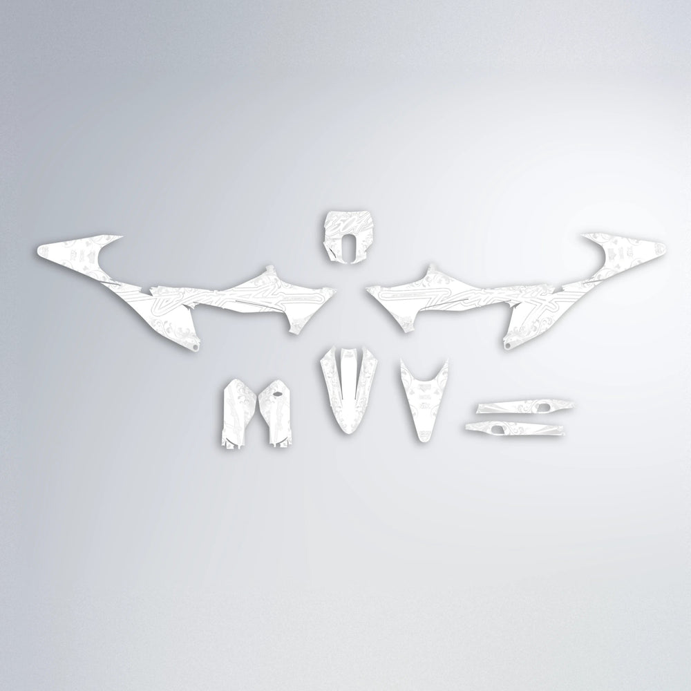 FLORAL Stark Varg MX graphics kit parts layout in White