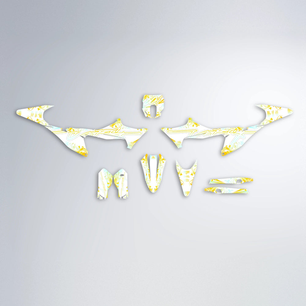 FLORAL Stark Varg MX graphics kit parts layout in Yellow