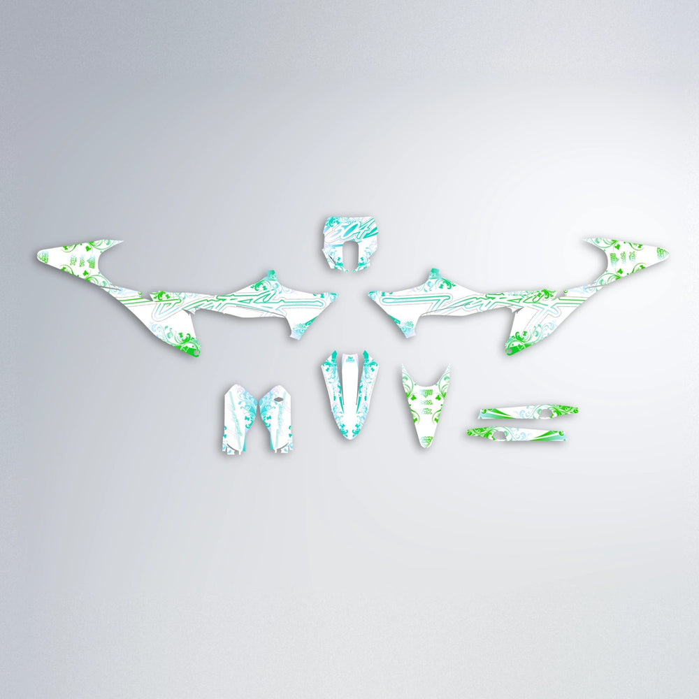 FLORAL Stark Varg SM graphics kit parts layout in Cyan & Green