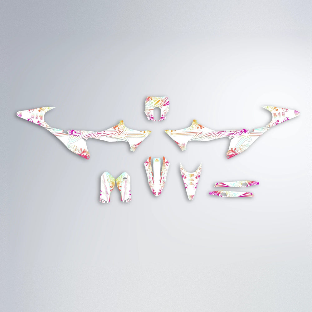 FLORAL Stark Varg SM graphics kit parts layout in Pink & Yellow