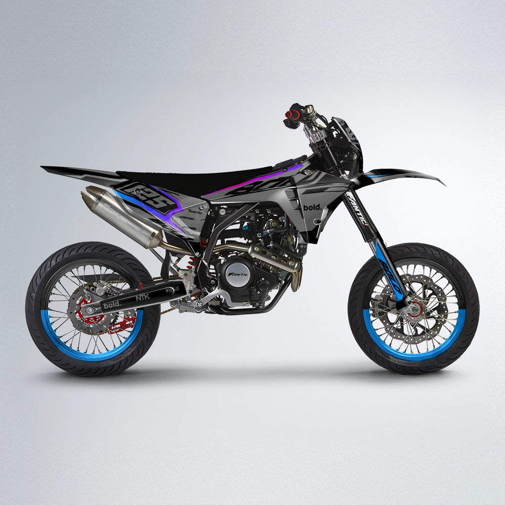 FLUX Fantic supermoto graphics kit in Blue Purple Fade