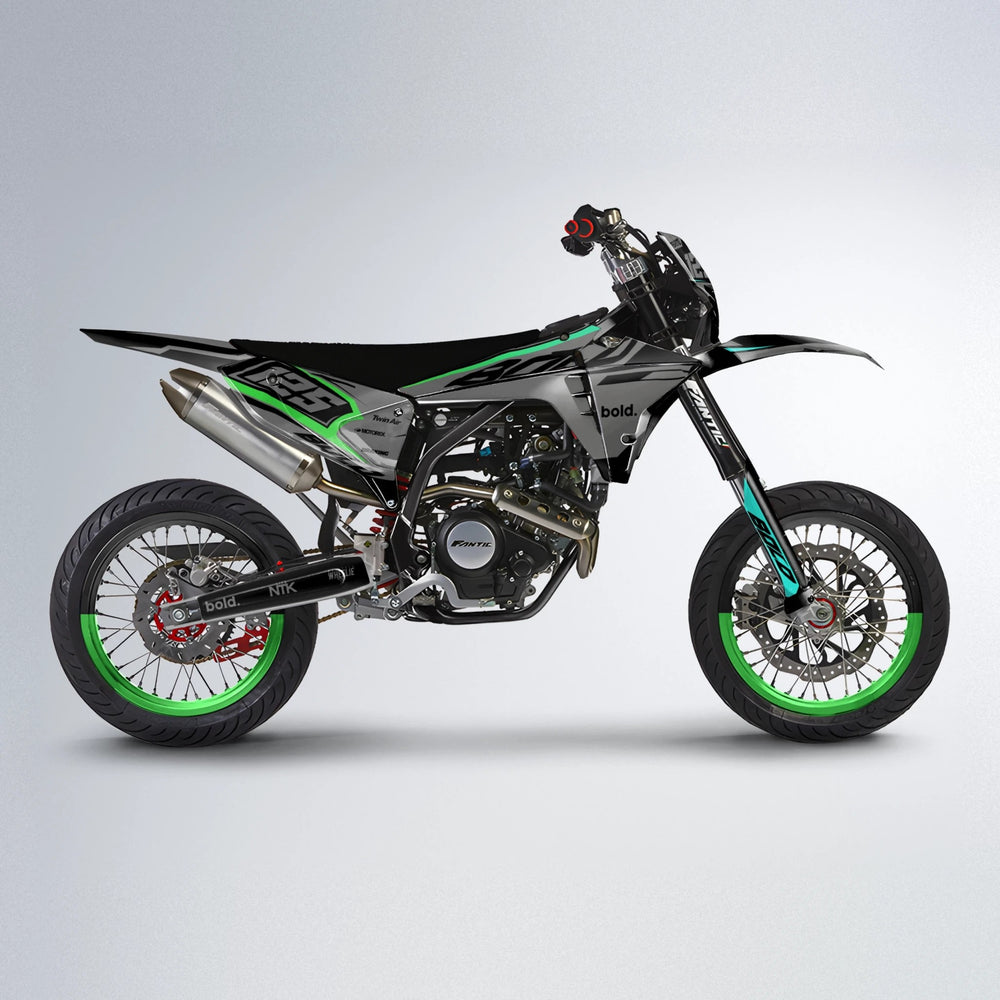 FLUX Fantic supermoto graphics kit in Cyan & Green
