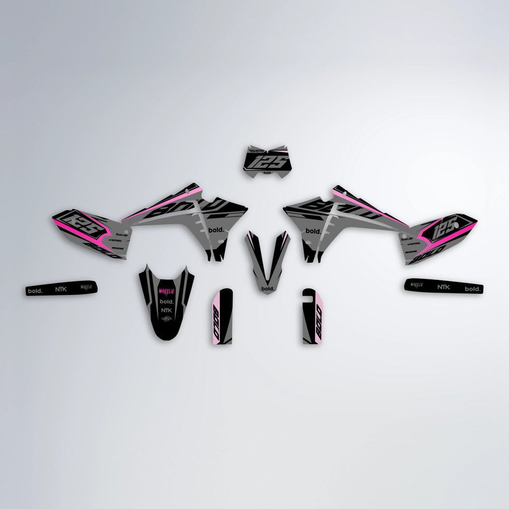 FLUX Fantic graphics kit parts layout in Flamingo