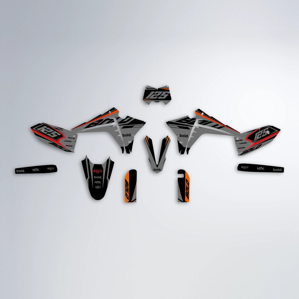 FLUX Fantic graphics kit parts layout in Red & Orange