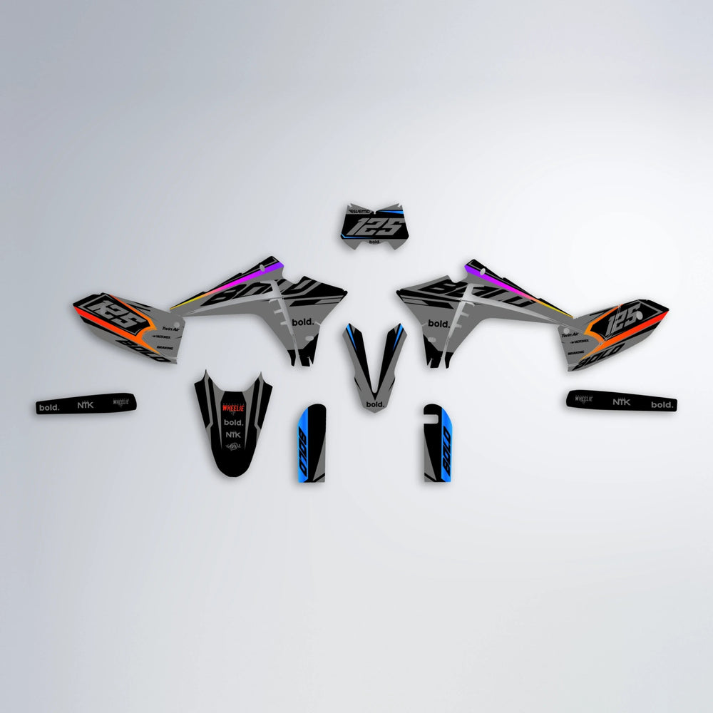 FLUX Fantic graphics kit parts layout in Sunset Fade