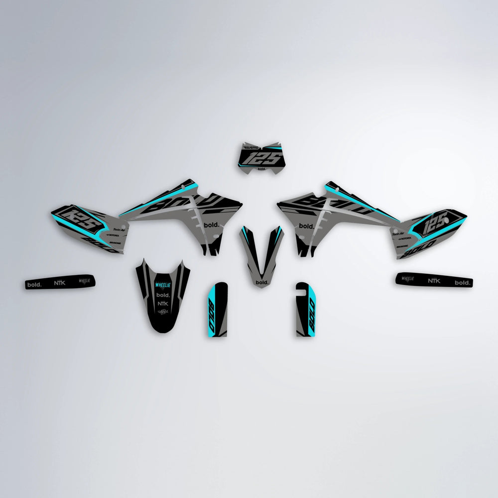 FLUX Fantic graphics kit parts layout in Teal