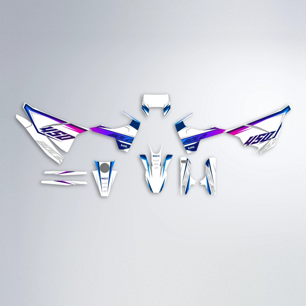 FRODE Husqvarna 701 graphics kit parts layout in Blue Purple Fade