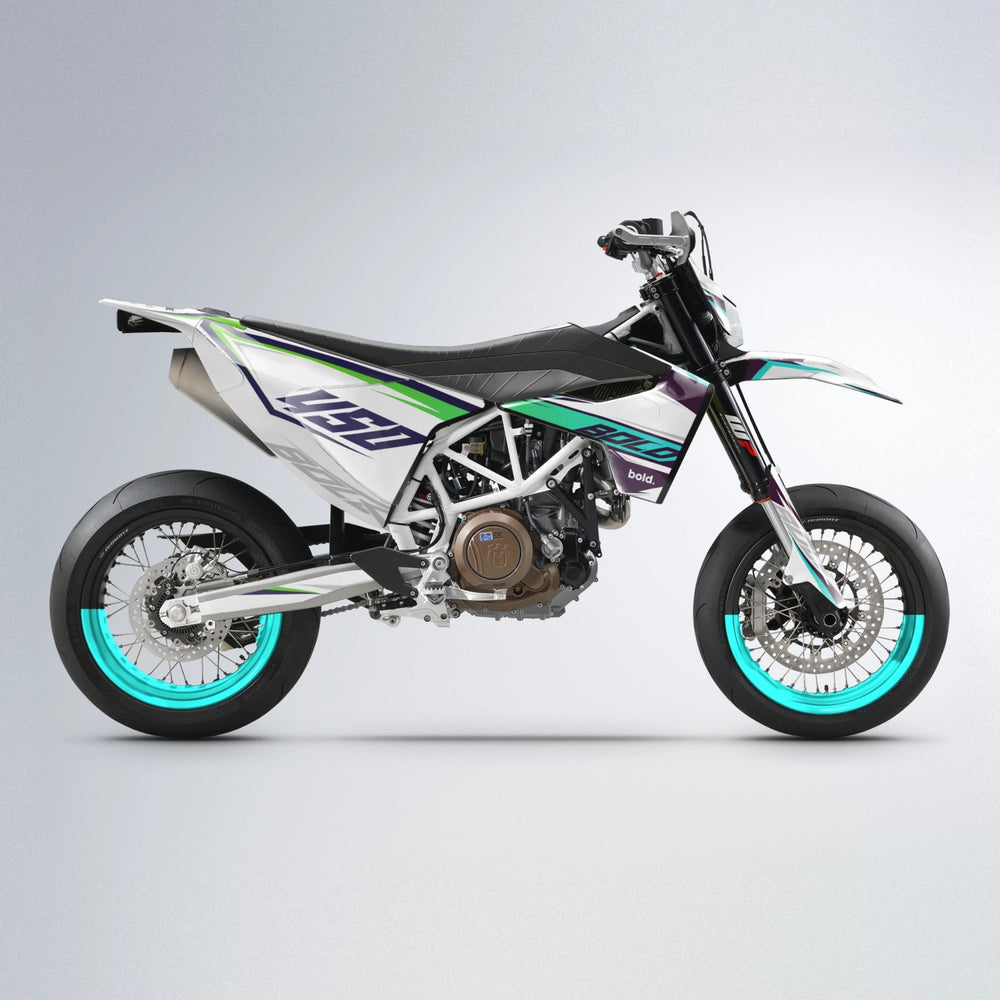 FRODE Husqvarna 701 supermoto graphics kit in Cyan & Green