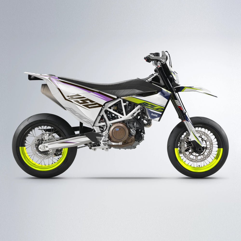 FRODE Husqvarna 701 supermoto graphics kit in Purple & Yellow