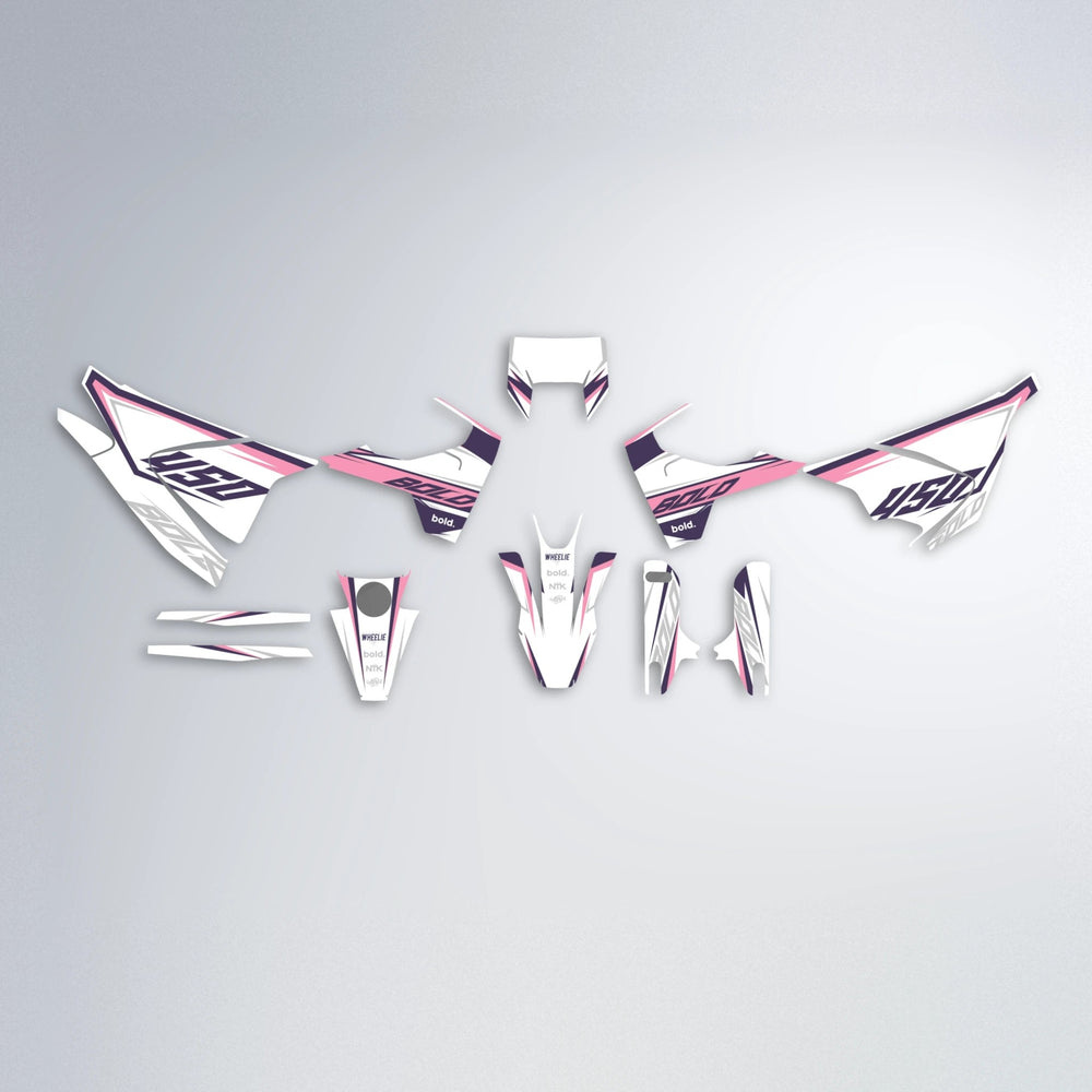 FRODE Husqvarna 701 graphics kit parts layout in Sakura Pink
