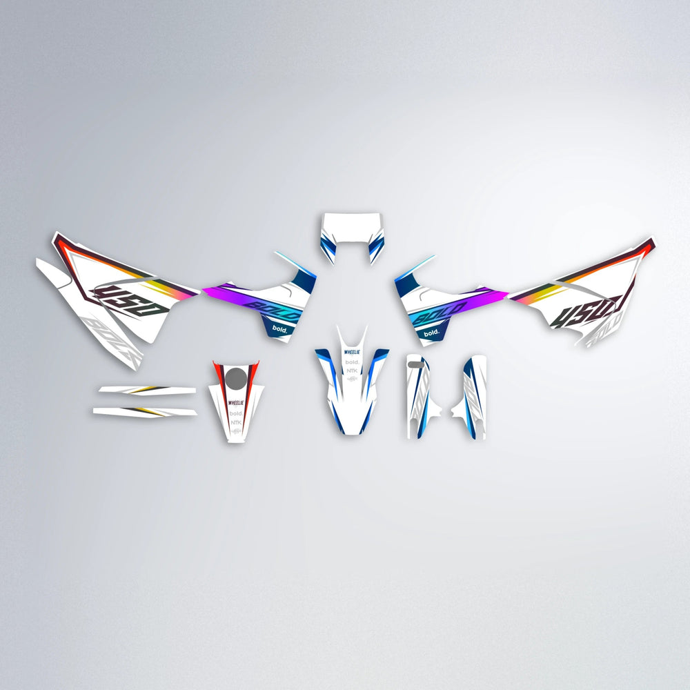 FRODE Husqvarna 701 graphics kit parts layout in Sunset Fade
