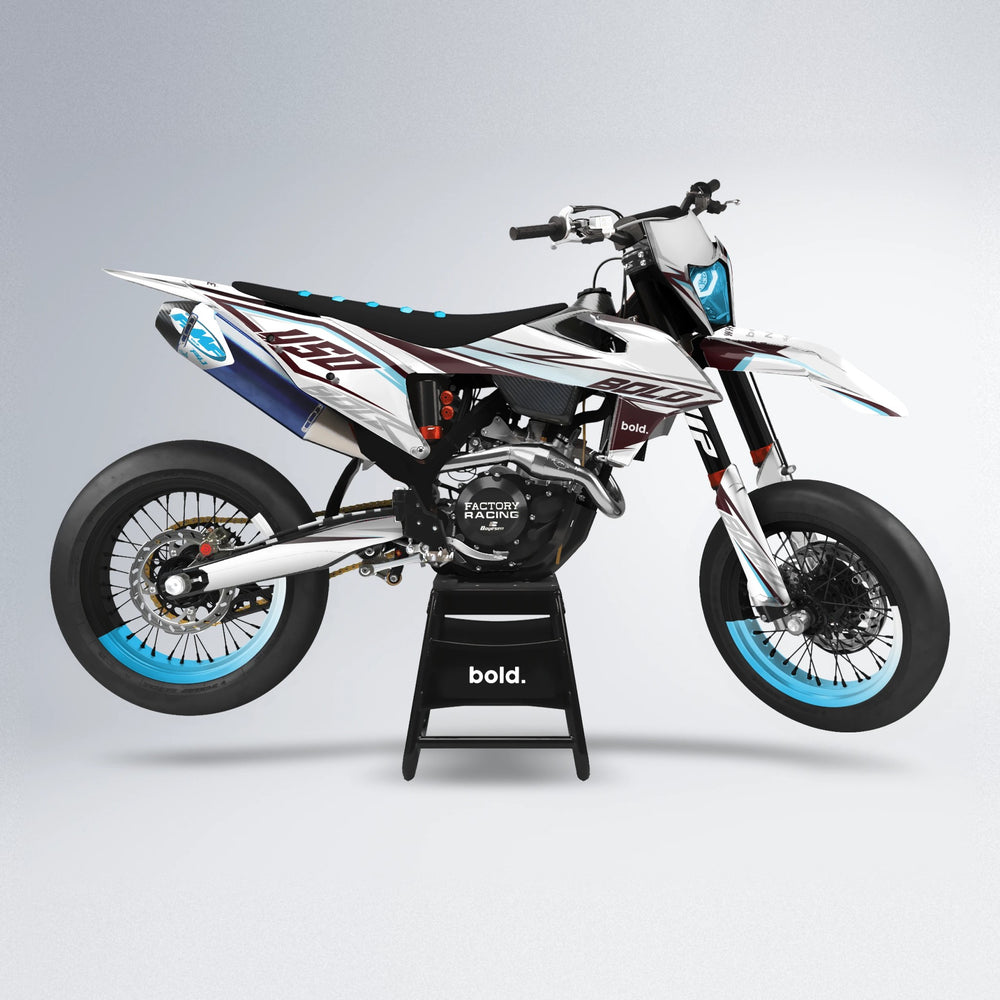 FRODE supermoto graphics kit in Light Blue & White