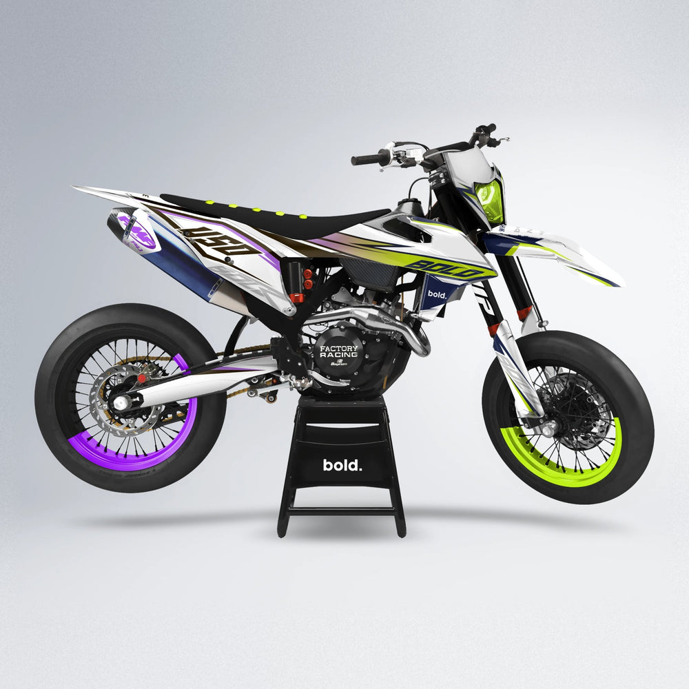 FRODE supermoto graphics kit in Purple & Yellow