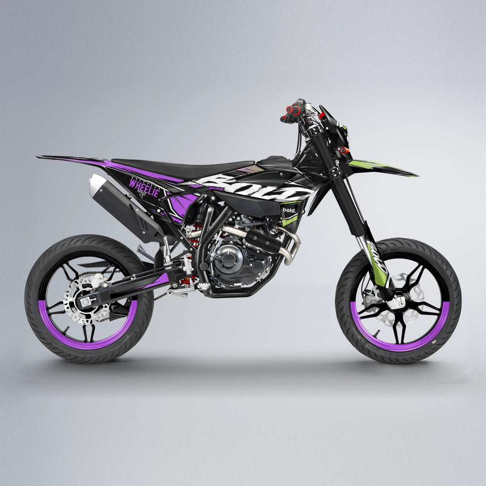FURY Beta supermoto graphics kit in Purple & Yellow