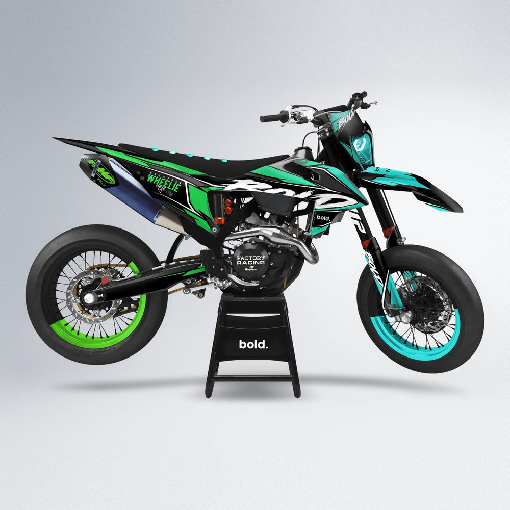 FURY supermoto graphics kit in Cyan & Green