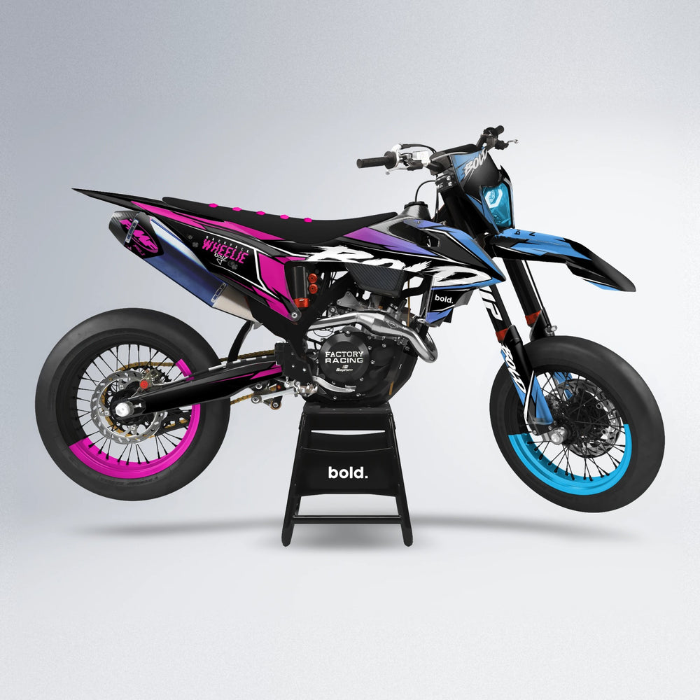 FURY supermoto graphics kit in Pink & Light Blue