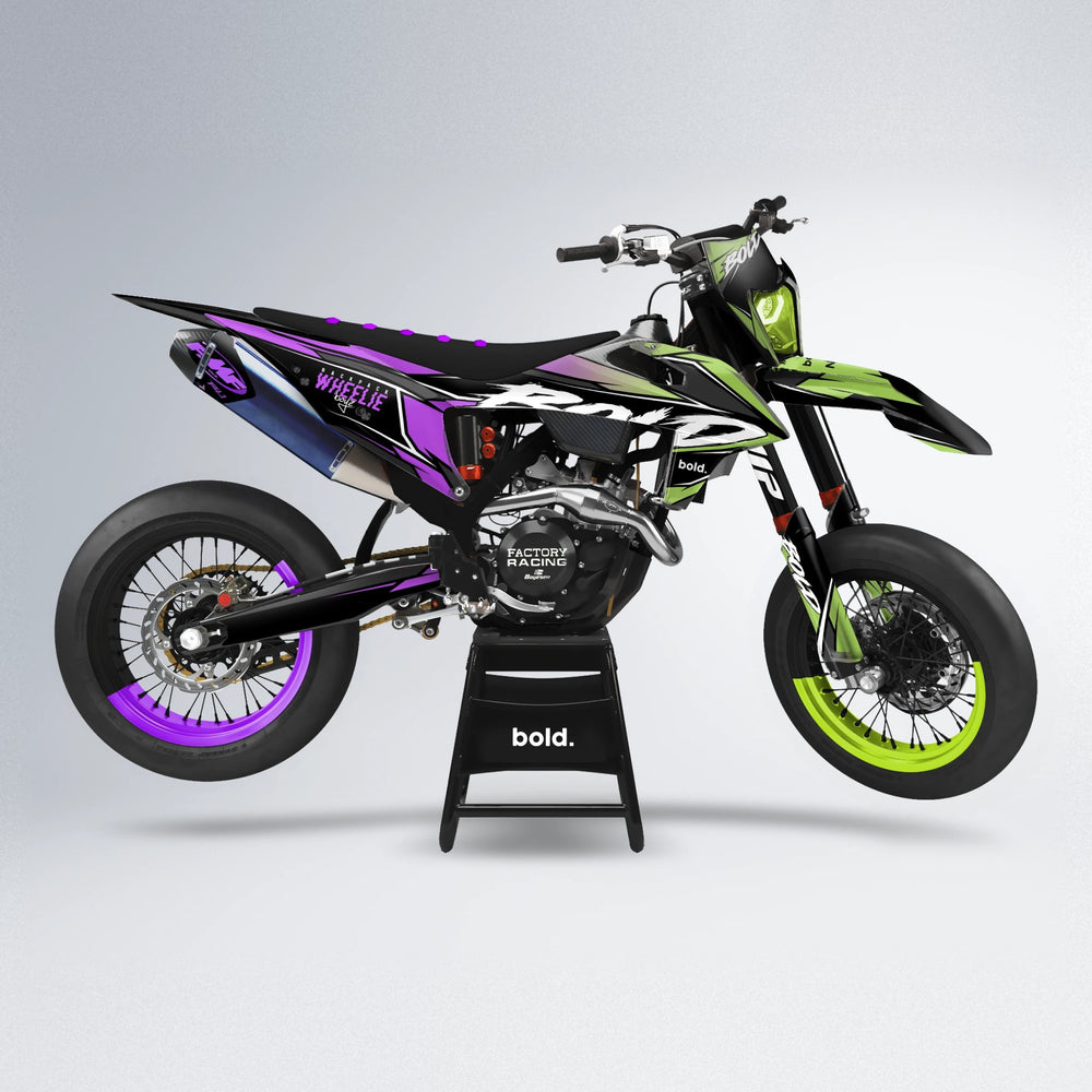 FURY supermoto graphics kit in Purple & Fluo Yellow