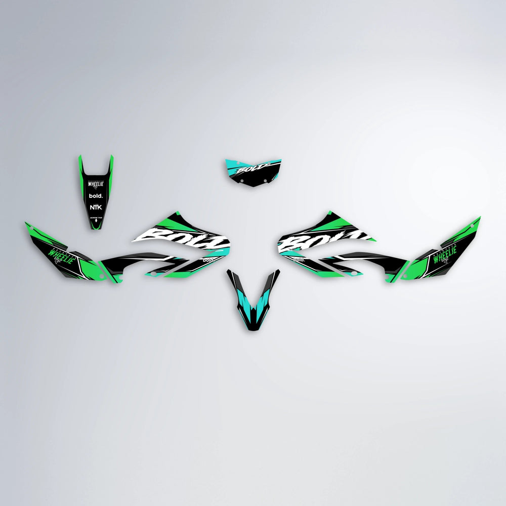 FURY Yamaha WR 125X graphics kit parts layout in Cyan & Green
