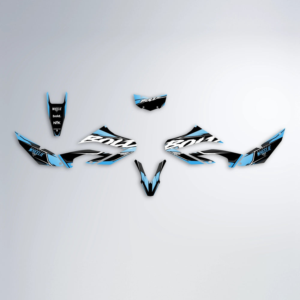 FURY Yamaha WR 125X graphics kit parts layout in Light Blue & White
