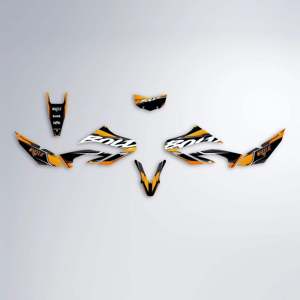 FURY Yamaha WR 125X graphics kit parts layout in Orange & Yellow