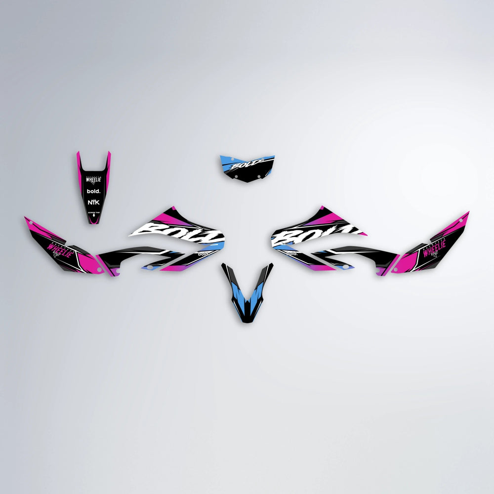 FURY Yamaha WR 125X graphics kit parts layout in Pink & Light Blue