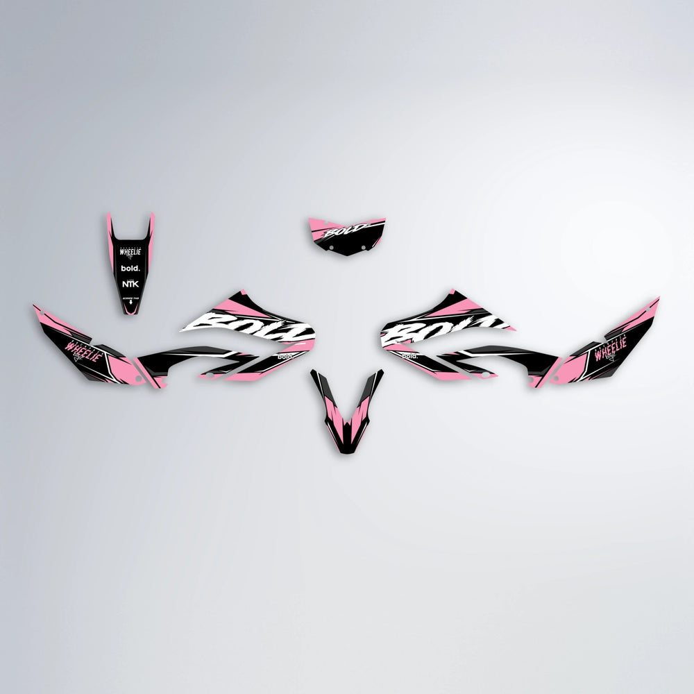 FURY Yamaha WR 125X graphics kit parts layout in Sakura Pink