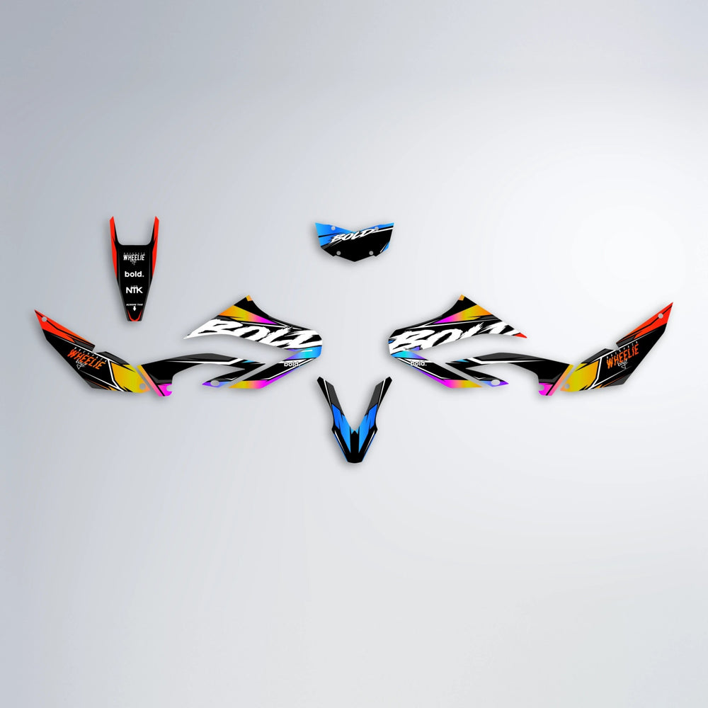 FURY Yamaha WR 125X graphics kit parts layout in Sunset Fade