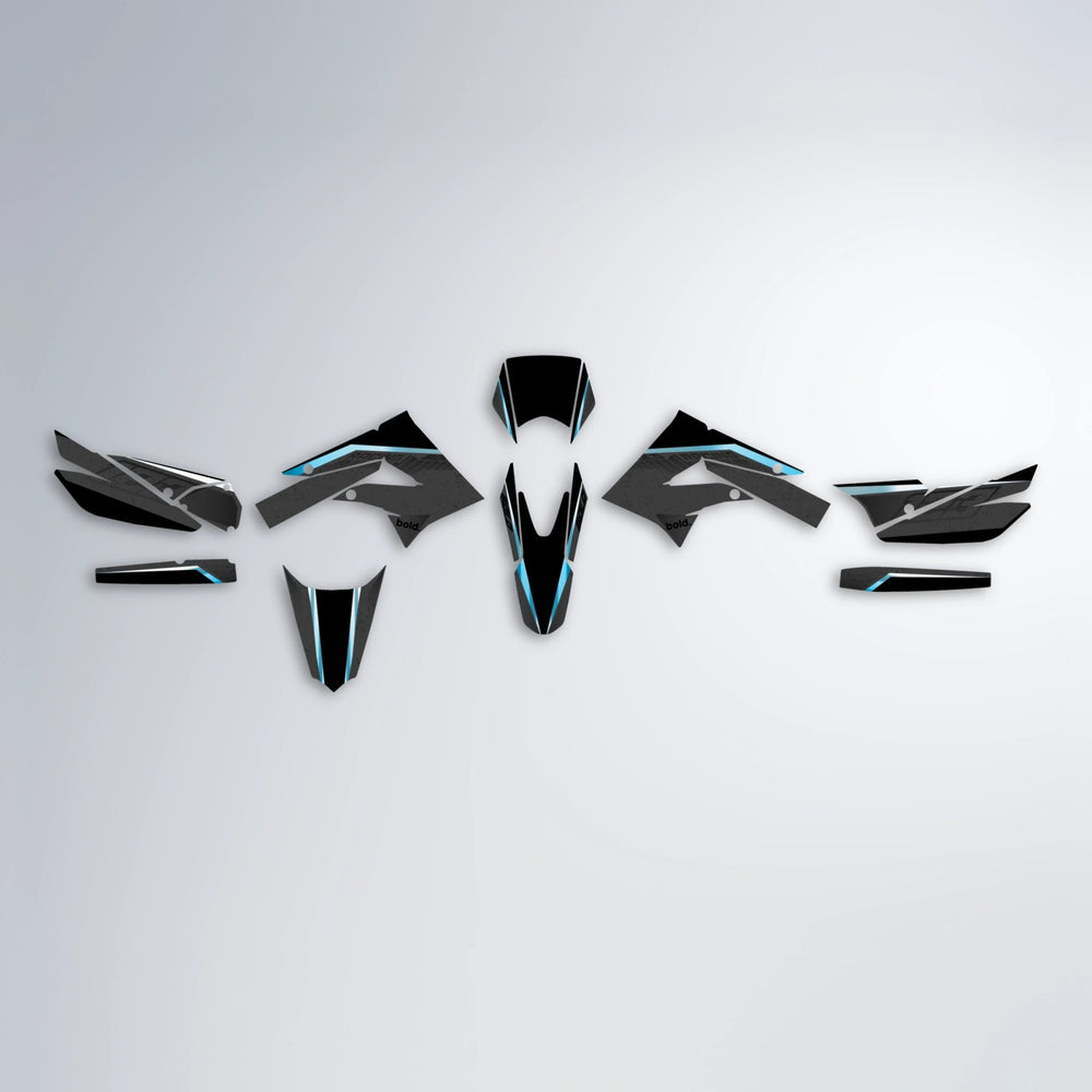 FUTURE Derbi Senda graphics kit parts layout in Light Blue & White