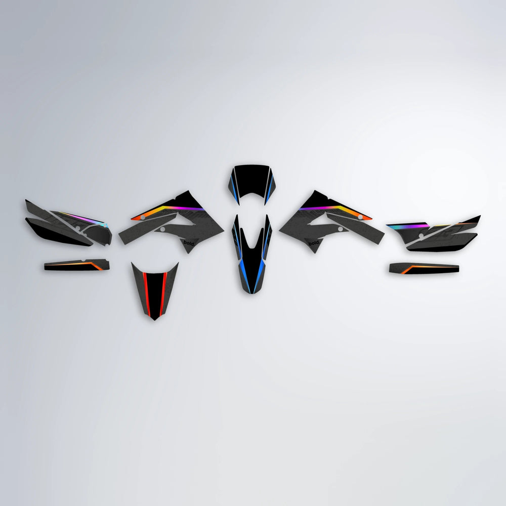 FUTURE Derbi Senda graphics kit parts layout in Sunset Fade