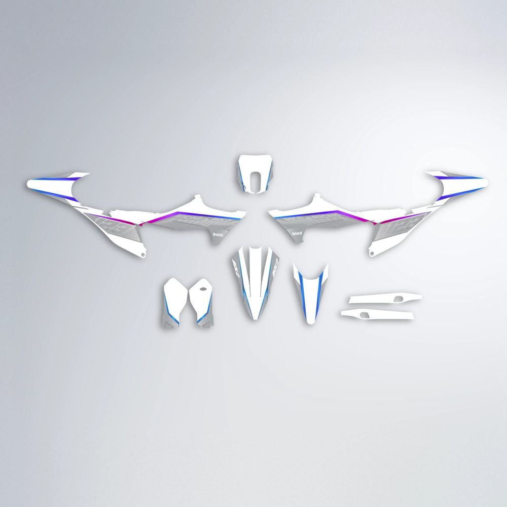 FUTURE Stark Varg MX graphics kit parts layout in Blue Purple Fade