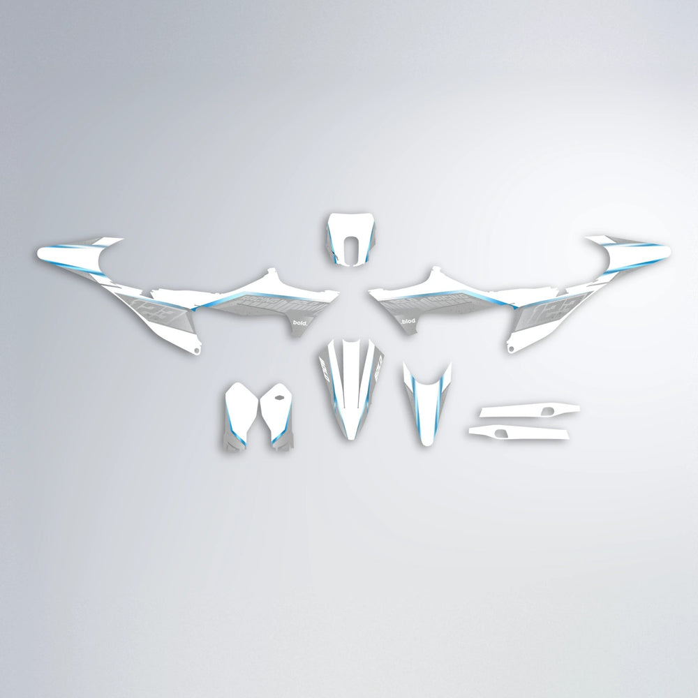FUTURE Stark Varg MX graphics kit parts layout in Light Blue & White