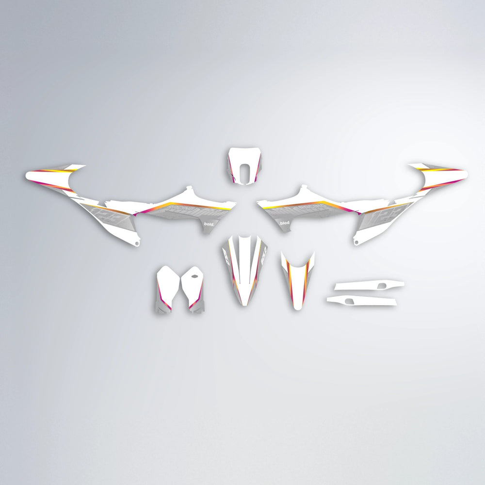 FUTURE Stark Varg MX graphics kit parts layout in Pink & Yellow