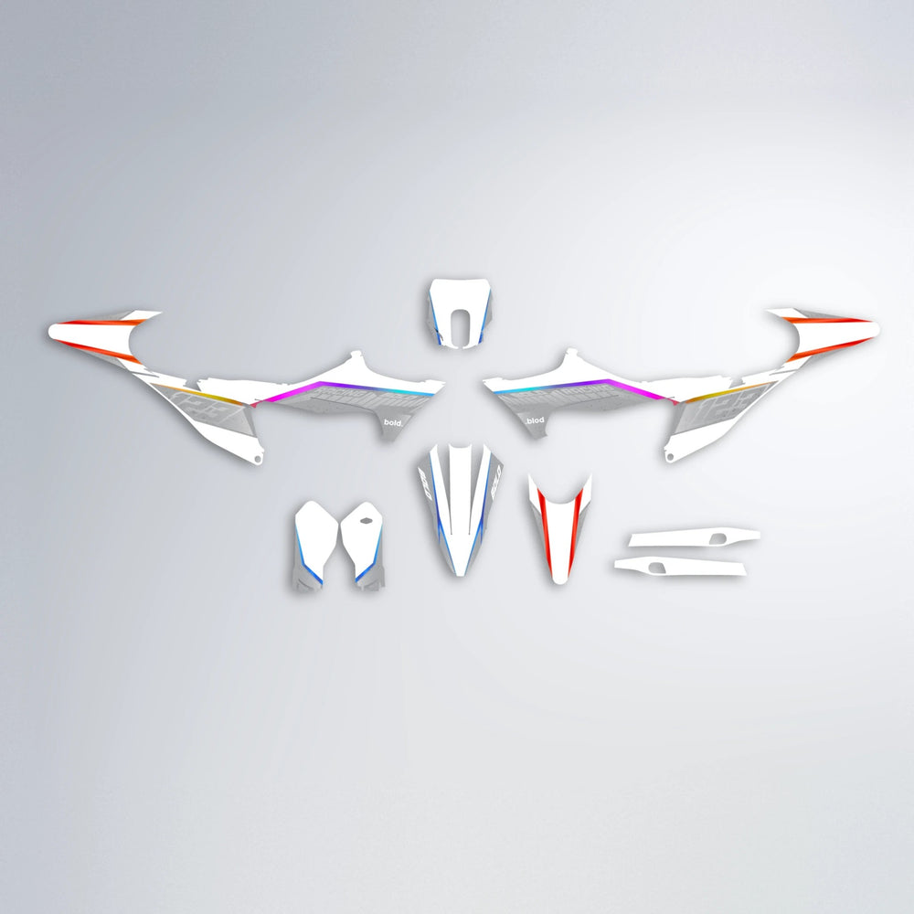 FUTURE Stark Varg MX graphics kit parts layout in Sunset Fade