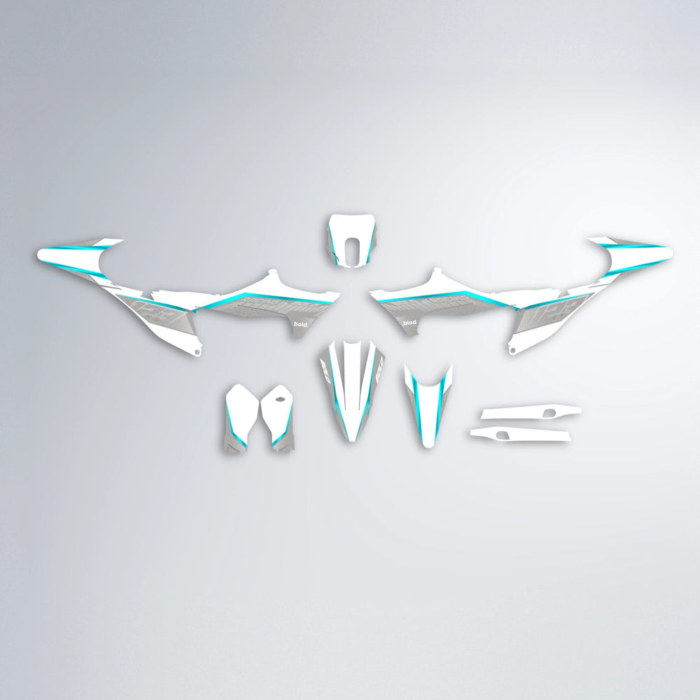 FUTURE Stark Varg MX graphics kit parts layout in Teal