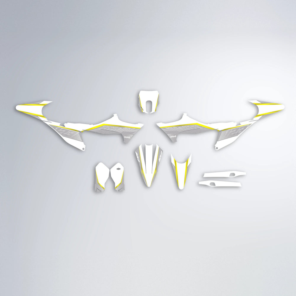 FUTURE Stark Varg MX graphics kit parts layout in Yellow