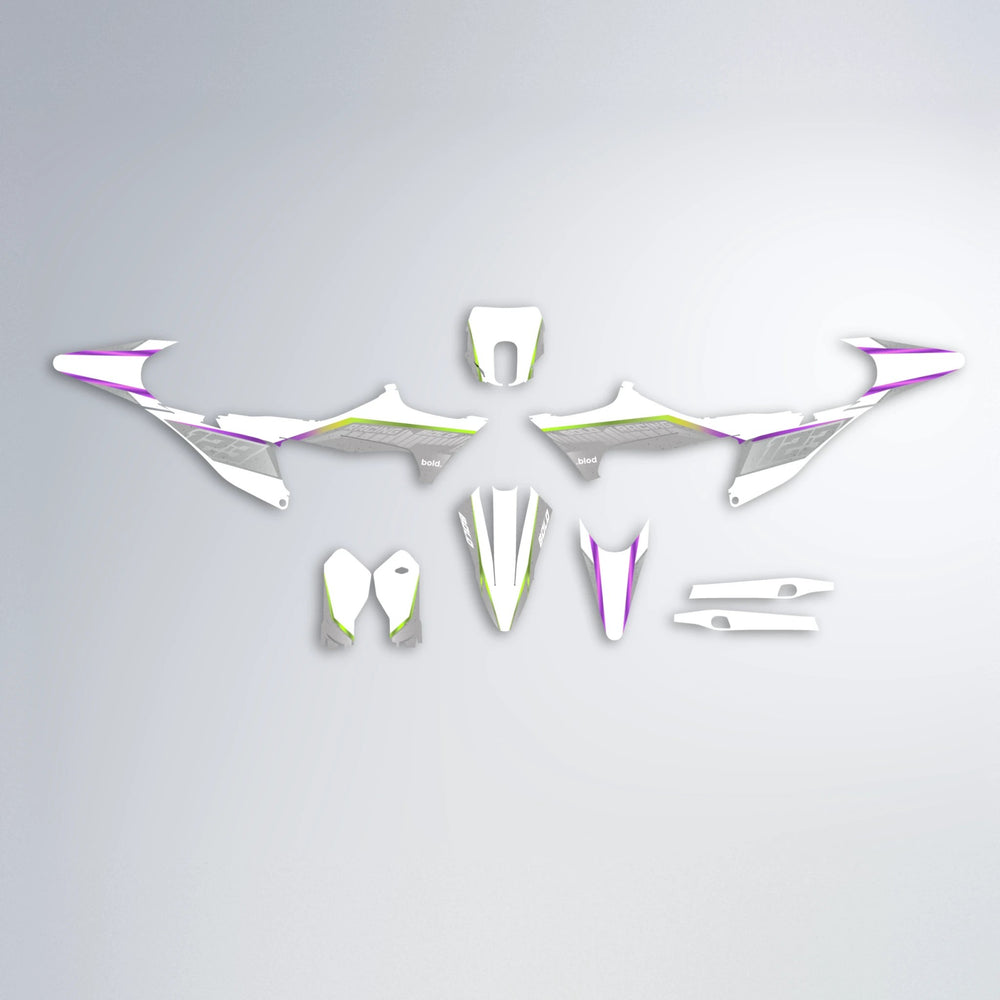 FUTURE Stark Varg SM graphics kit parts layout in Purple & Yellow