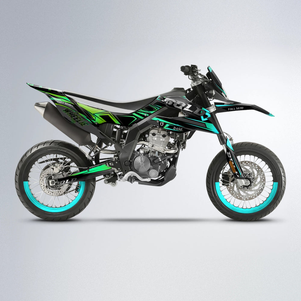 GEBEL V1 Aprilia SX 125 supermoto graphics kit in Cyan & Green