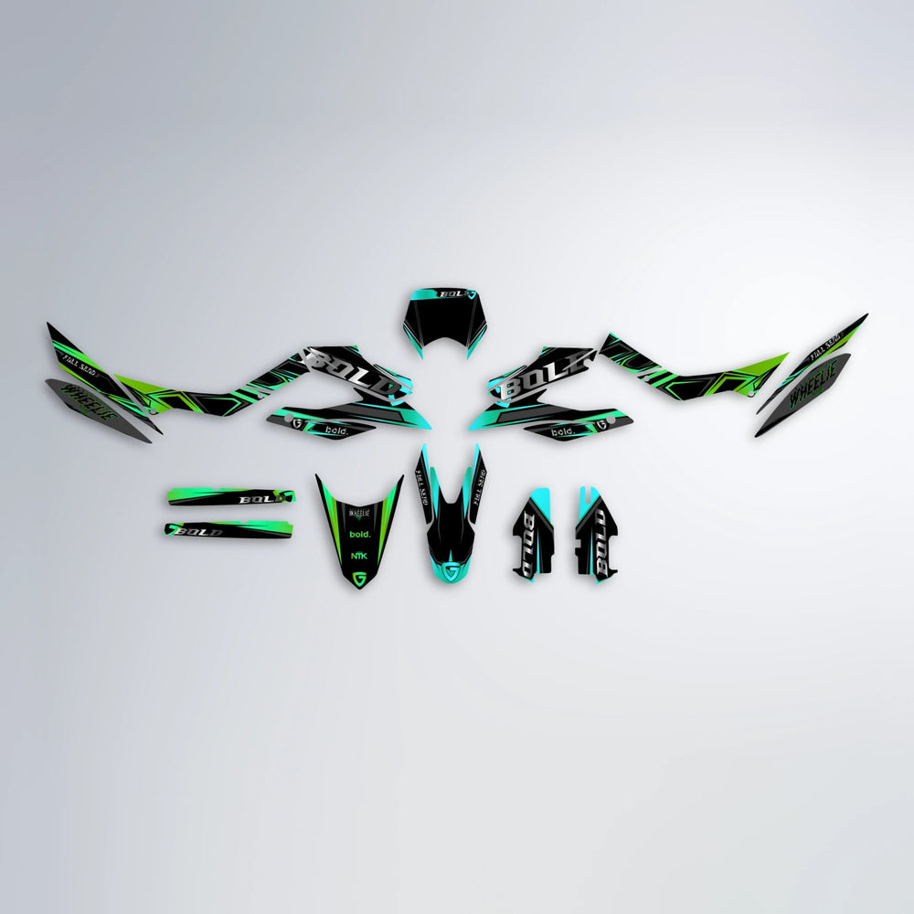 GEBEL V1 Aprilia SX 125 graphics kit parts layout in Cyan & Green