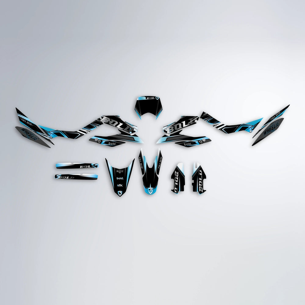 GEBEL V1 Aprilia SX 125 graphics kit parts layout in Light Blue & White