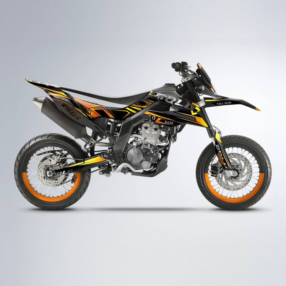 GEBEL V1 Aprilia SX 125 supermoto graphics kit in Orange & Yellow